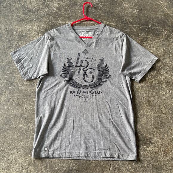 LRG Shirt Mens M Medium Gray V Neck Short Sleeve T Shirt Skateboarding Casual - Picture 1 of 8